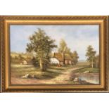 20th century oil on canvas pastoral scene, signed John W lower right, 50x75cm