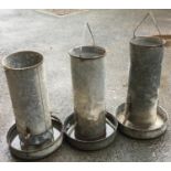 Three galvanised metal poultry feeders, approx. 60cmH