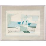 A colour abstract print after Lyonel Feininger, 47x64cm; together with a colour print by Mike Hindle