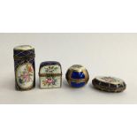 A set of four Limoges peint main trinket boxes, blue and gilt stripe design, with floral panels,