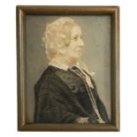 A late 19th century miniature portrait of Anne Pollexfen, née Taylor (b. 1816), gouache on paper,