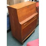 A mid century bureau fall front above single drawer and cupboard doors, 76cmW