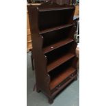 A modern hardwood waterfall bookcase, five shelves above two drawers, 79cmW by 147cmH