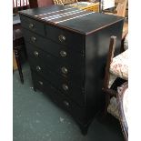 A 19th century mahogany chest of two short over four long drawers, later painted, black with white
