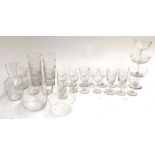 A mixed lot of glassware, engraved with Greek key frieze