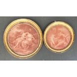 Two 19th century Sepia engravings in circular gilt gesso frames, 30cmD and 23cmD