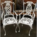 Two white painted metal garden chairs