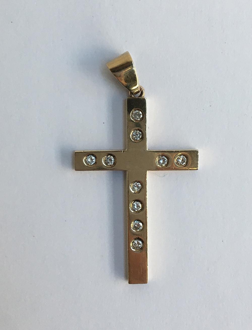 9ct gold cross set with small diamonds, approx 14g