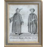 A 19th century engraving of two Ottoman dignitaries, 9x7.5cm; together with a pair of Chinese bird