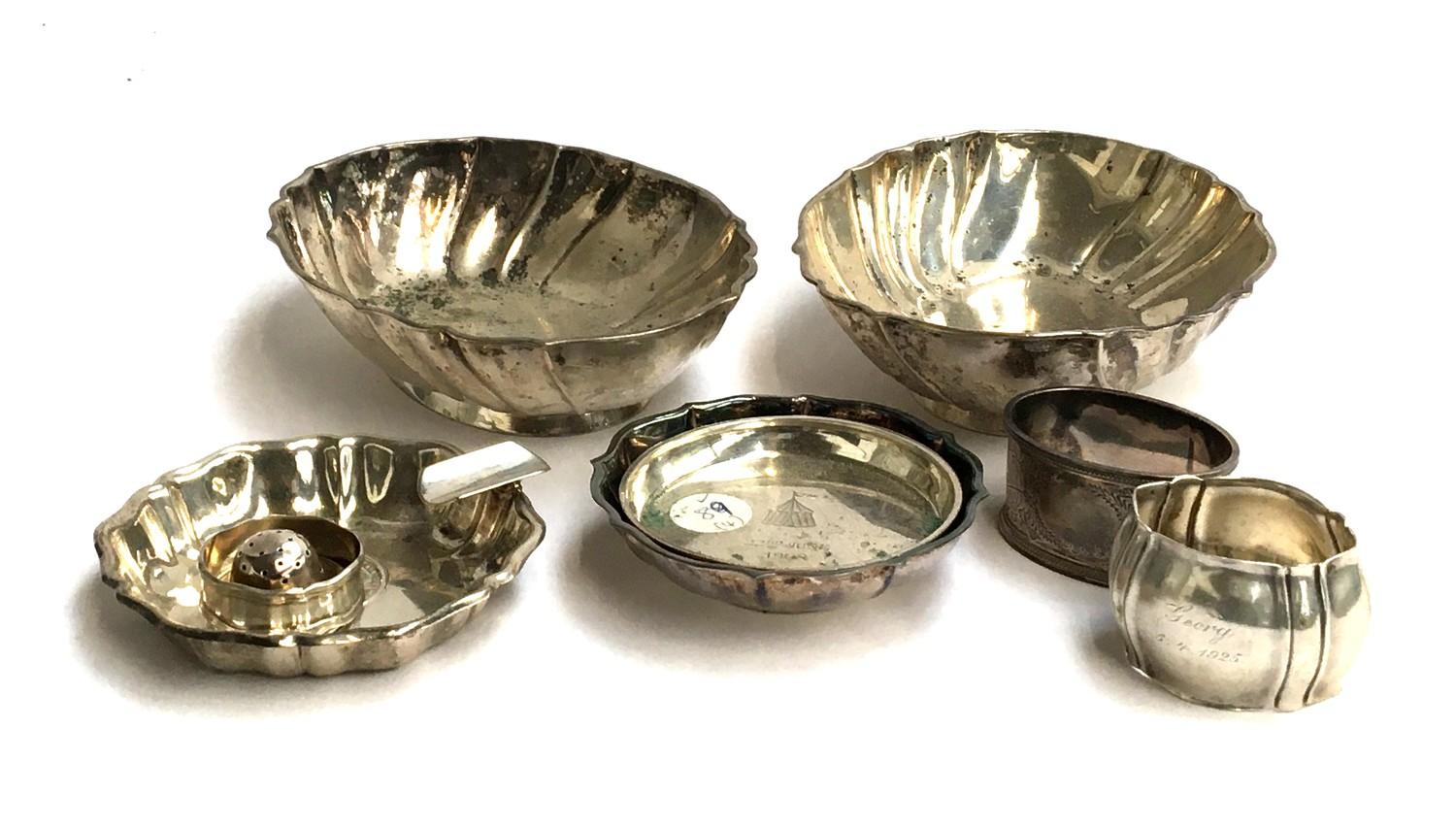 Several plated dishes and ashtrays, together with a Continental silver napkin ring - Image 2 of 2