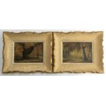 A pair of woodland scenes, oil on board, each signed 'Pier Pigeon', 11.5x16cm (2)