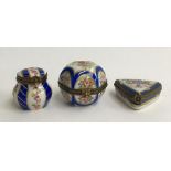 A set of three Limoges peint main trinket boxes, blue and gilt design, marked to base