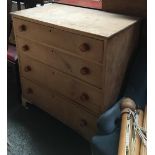 An early 20th century pine chest of four graduating drawers, on bracket feet, 93x53x95cmH