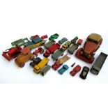 A small collection of model vehicles, mainly Dinky, to include tractor, flatbed trailers etc