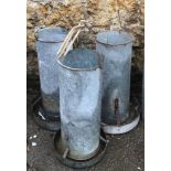 Three galvanised metal poultry feeders, marked Eltex, approx. 60cmH