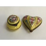 Two Limoges peint main trinket boxes, yellow floral design, marked to base (2)