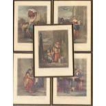Cries of London, five framed prints; together with two larger, similar subject