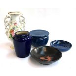 A mixed lot of ceramics to include stoneware storage jar; studio pottery bowl and two vases
