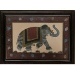 An Indian painting on silk of an Elephant, 23x34cm; together with a print after Tyra Kleen, two
