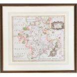 Robert Morden, coloured map of Worcestershire, 38x44cm