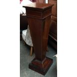 A 19th century mahogany pedestal/pot stand, boxed tapered form, satinwood banding, on plinth,