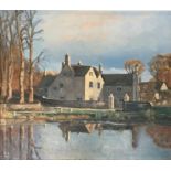 Study of an English manor, oil on board, monogrammed RG, dated 1973, 37x42cm