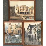 C. A Hannaford, three watercolours, 'Fowey Harbour', 'The King of Prussia Inn' and other, each