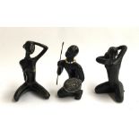 Three stylised ceramic figurines, two af, approx. 17cmH