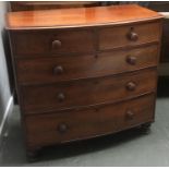 A 19th century mahogany bowfront chest of two short over three graduating drawers, 110x53x103cmH