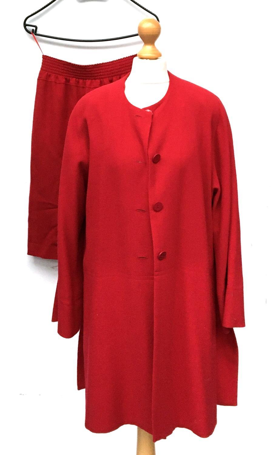 A Jean Muir red wool jacket and skirt, size 10 - Image 2 of 2