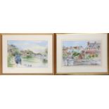 Sandy Gore, two watercolours of 'Lower Sunbury', each signed, 22x34cm and 24x36cm (2)