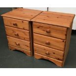 A pair of modern pine bedside cabinets, each with three drawers, 44x40x56cmH