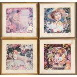 A set of four kitsch colour prints, 29x30cm; together with two others