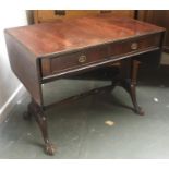 A 20th century sofa table, on cabriole legs, with ball and claw fee, 94x60x72cmH