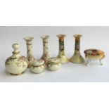 A collection of floral Noritake porcelain, to include candle holders and trinket pot