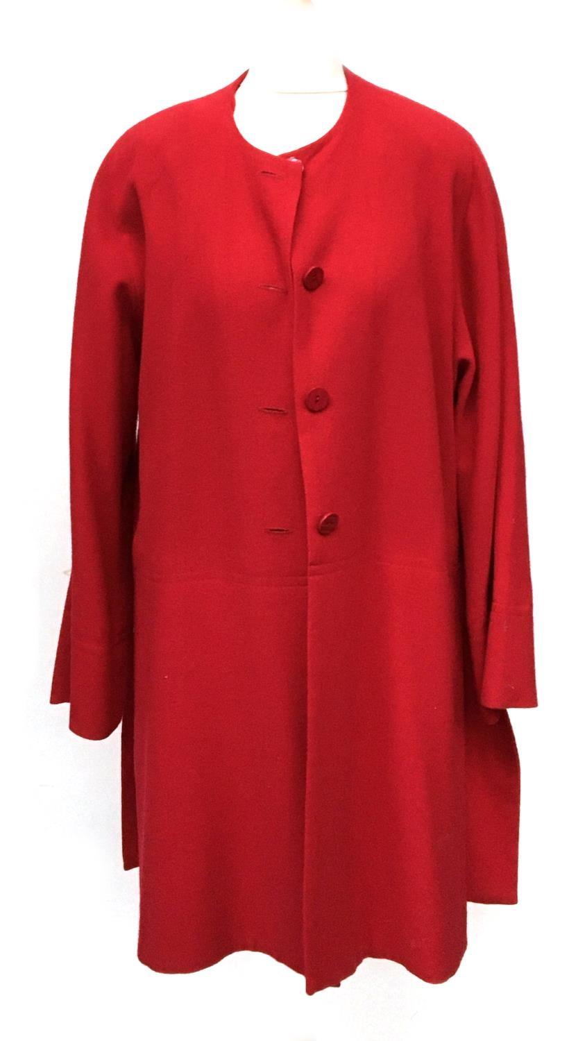 A Jean Muir red wool jacket and skirt, size 10