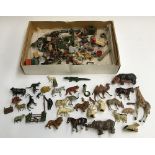A collection of Britains and other metal wild and farm animals, to include zebras, a hippopotamus,