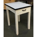 A 20th century side table, white enamel top with single drawer, on square section legs, 51x61x76cm