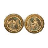 Two colour prints after R.S Marcaurd (1751-1792), set within circular giltwood frames, each 19cmD