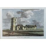 An 18th century colour engraving of All Saints church Dunwich, Suffolk, 12x17cm; together with one