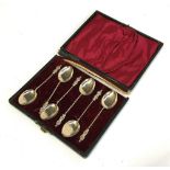 A box of six sterling silver apostle spoons, marked 1902