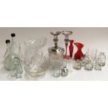 A mixed lot of glass, to include biscuit barrel, cut glass dish etc