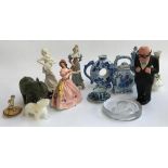 A mixed lot of ceramics to include Chinese blue and white teapots and cup and saucer; Churchill