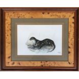Watercolour of an otter, signed Geraldine Bartlett, 22x23cm; together with a pencil sketch of a dog