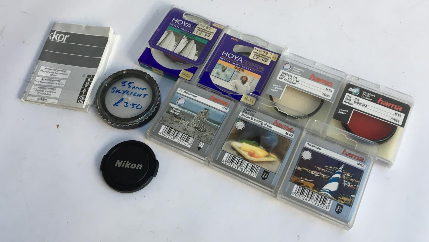 A number of Hoya and Hama camera filters for Nikon