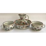 A Mason's Ironstone washbowl, 41cmD, jug and chamber pots (4)