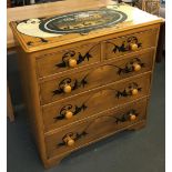 A 19th century pine chest of two short over three long drawers, later painted in a Gothic style,