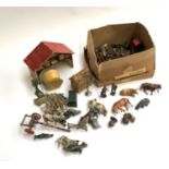 A small quantity of Britains and other metal animal figures, to include farm items and a small