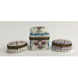 Two Limoges petit main trinket boxes, together with a Limoges lidded scent bottle holder, marked