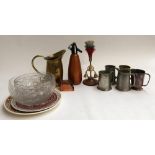 A mixed lot to include soda siphon; tankards; brass jug etc